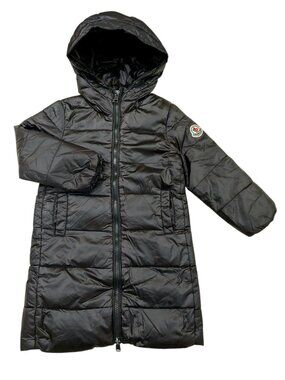 Moncler Down Long Puffer Jacket Parka Kids 5 Black Hooded Winter Travel